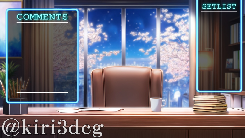 【動く!配信画面セット!】都会の夜桜を望む部屋 vtuber様 配信者様向け 歌枠 雑談枠などに♪ 配信背景 桜 幻想的 夜桜 洋室 さくら 星 素材 背景 Animated Background【背景ループ素材】