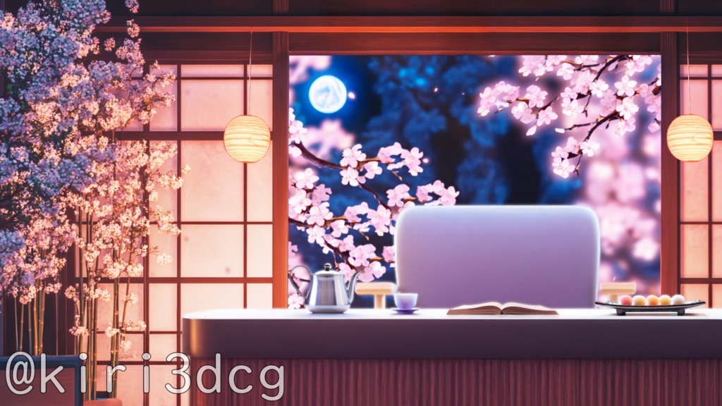 【雑談配信セット!】静寂に咲く桜の部屋 vtuber様 配信者様向け 歌枠 雑談枠などに♪ 配信背景 雑談配信 桜 夜桜 さくら 素材 背景 Animated Background【背景ループ素材】