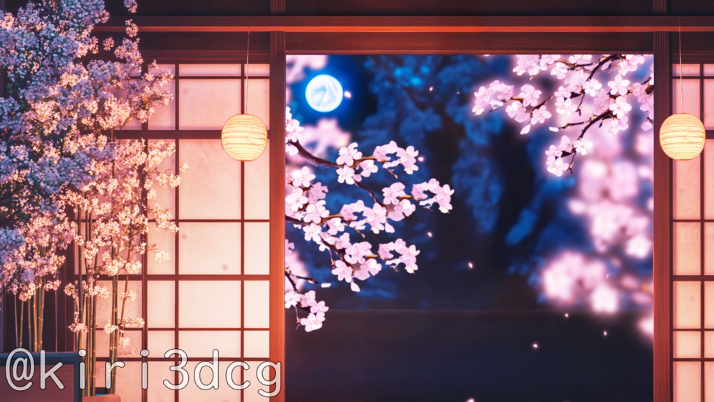 【雑談配信セット!】静寂に咲く桜の部屋 vtuber様 配信者様向け 歌枠 雑談枠などに♪ 配信背景 雑談配信 桜 夜桜 さくら 素材 背景 Animated Background【背景ループ素材】
