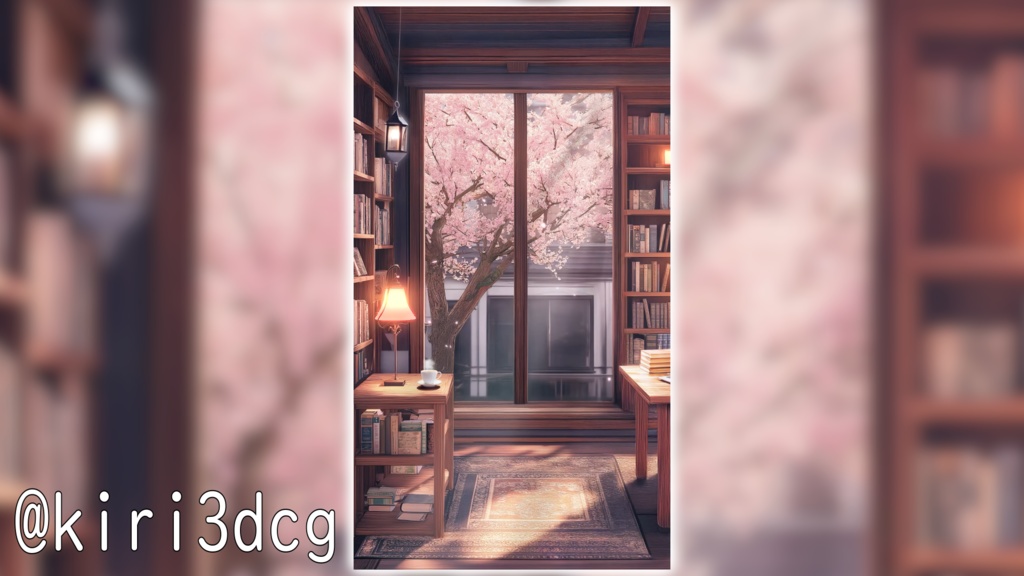 【縦型配信背景】桜散る書斎 vtuber様 配信者様向け 歌枠 雑談枠などに♪  配信背景 桜 書斎 さくら 昼 夜 素材 背景 Animated Background【背景ループ素材】