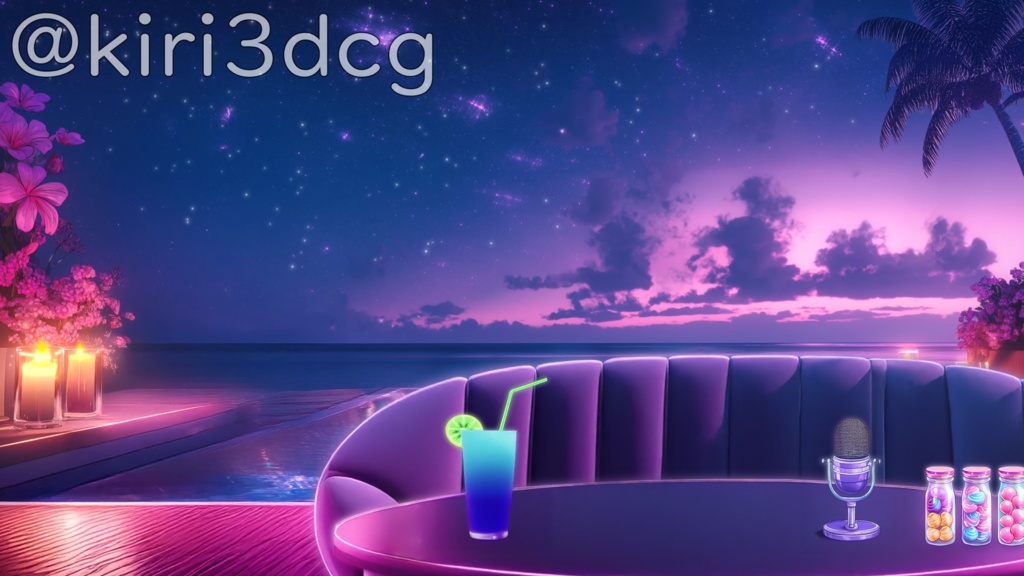 【動く!配信画面セット!】南国のプールサイド vtuber様 配信者様向け 歌枠 雑談枠などに♪ 配信背景 星 流れ星 プール 夜 素材 背景 Animated Background【背景ループ素材】