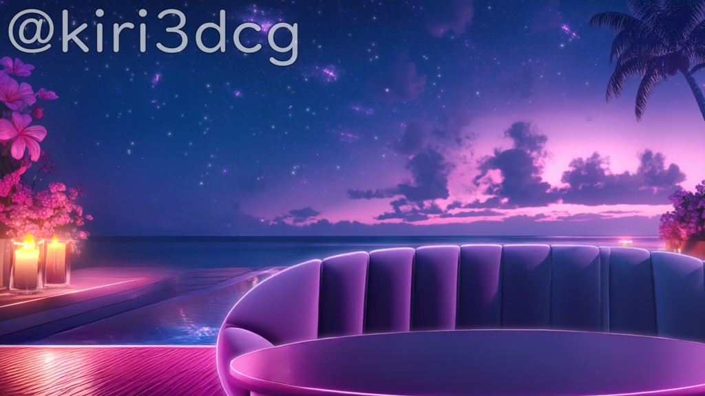 【動く!配信画面セット!】南国のプールサイド vtuber様 配信者様向け 歌枠 雑談枠などに♪ 配信背景 星 流れ星 プール 夜 素材 背景 Animated Background【背景ループ素材】