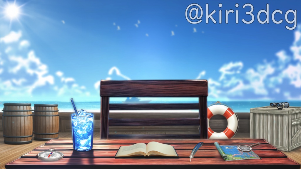 【動く!配信画面セット!】船上から眺める海 vtuber様 配信者様向け 歌枠 雑談枠などに♪ 配信背景 海 船上 夏 素材 背景 Animated Background【背景ループ素材】