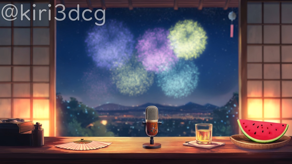 【動く!背景素材!】夏の夜和室から見える花火 vtuber様 配信者様向け 歌枠 雑談枠などに♪ 配信背景 夜 花火 和室 夏 素材 背景 Animated Background【背景ループ素材】