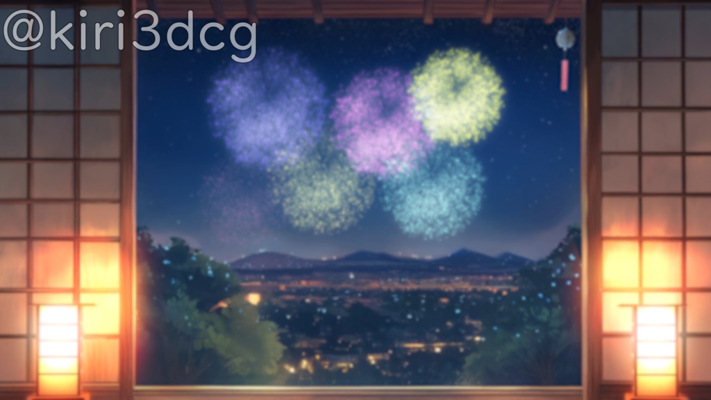 【動く!背景素材!】夏の夜和室から見える花火 vtuber様 配信者様向け 歌枠 雑談枠などに♪ 配信背景 夜 花火 和室 夏 素材 背景 Animated Background【背景ループ素材】
