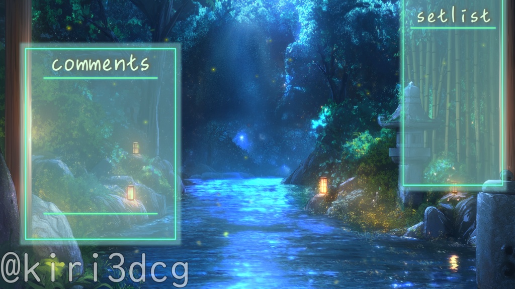 【動く!配信画面セット!】蛍舞う水辺の夜 vtuber様 配信者様向け 歌枠 雑談枠などに♪ 配信背景 夜 水 蛍 夏 素材 背景 Animated Background【背景ループ素材】