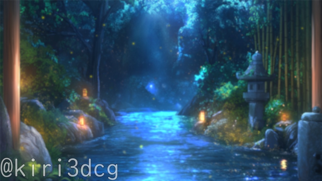 【動く!配信画面セット!】蛍舞う水辺の夜 vtuber様 配信者様向け 歌枠 雑談枠などに♪ 配信背景 夜 水 蛍 夏 素材 背景 Animated Background【背景ループ素材】