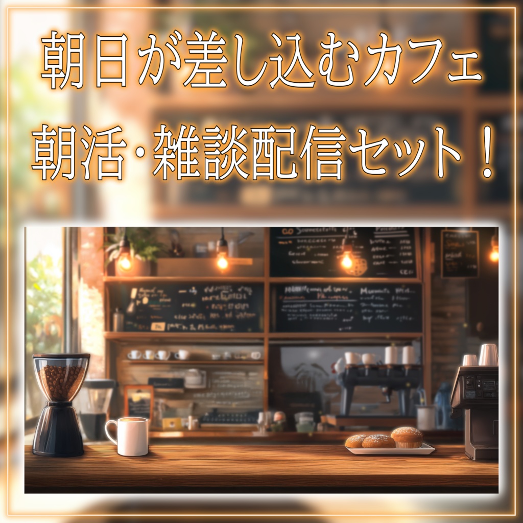 【配信画面セット!】朝日が差し込むカフェ vtuber様 配信者様向け 雑談枠などに♪ 配信背景 素材 コーヒー カフェ 朝活 Animated Background【背景ループ素材】