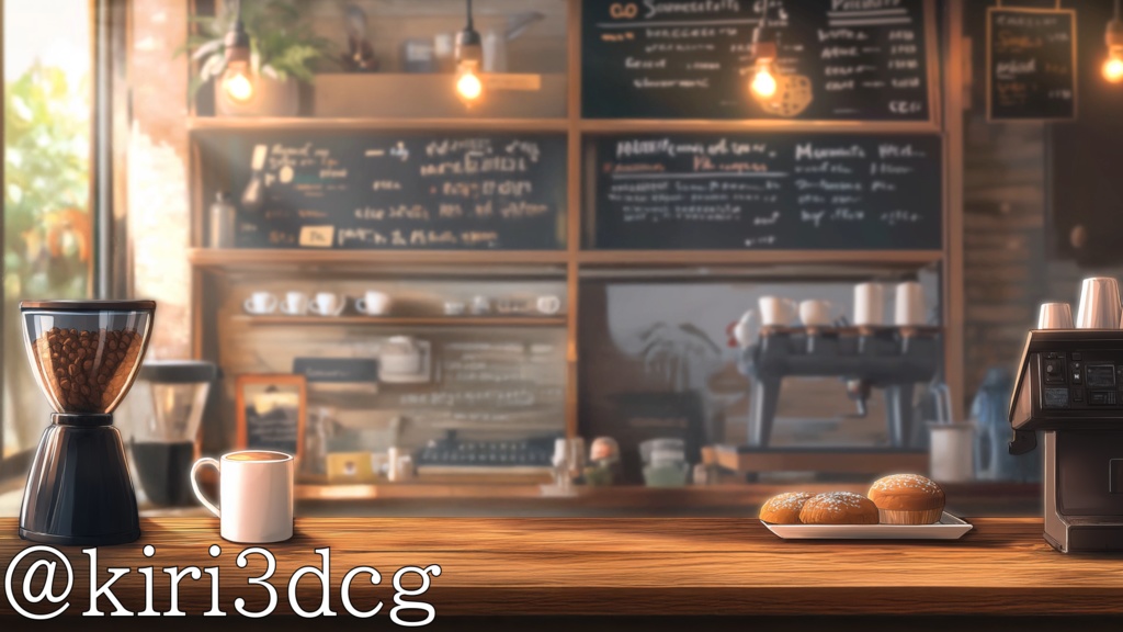 【配信画面セット!】朝日が差し込むカフェ vtuber様 配信者様向け 雑談枠などに♪  配信背景 素材 コーヒー カフェ 朝活 Animated Background【背景ループ素材】