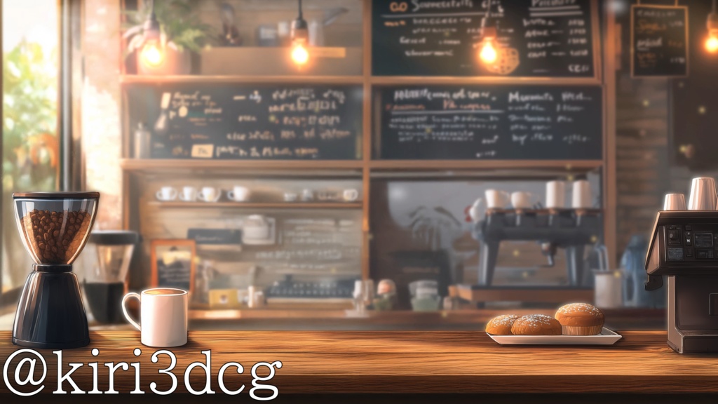 【配信画面セット!】朝日が差し込むカフェ vtuber様 配信者様向け 雑談枠などに♪  配信背景 素材 コーヒー カフェ 朝活 Animated Background【背景ループ素材】