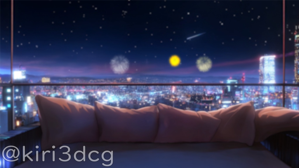 【動く!配信背景セット!】ビルの屋上から眺める夜景 vtuber様 配信者様向け 歌枠 雑談枠などに♪ 配信背景 ビル 夜 花火 夜景 夏 素材 背景 Animated Background【背景ループ素材】