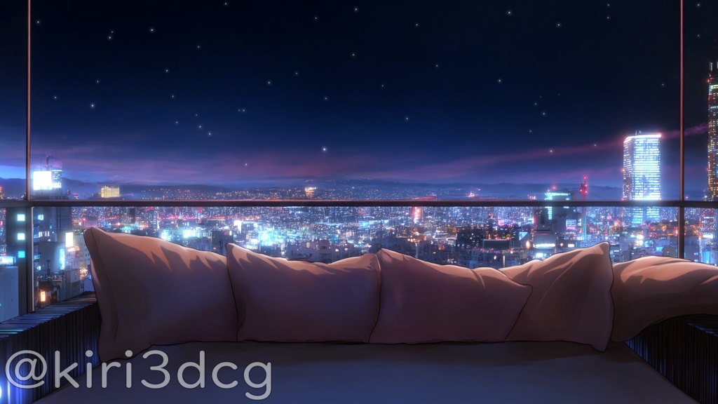 【動く!配信背景セット!】ビルの屋上から眺める夜景 vtuber様 配信者様向け 歌枠 雑談枠などに♪ 配信背景 ビル 夜 花火 夜景 夏 素材 背景 Animated Background【背景ループ素材】