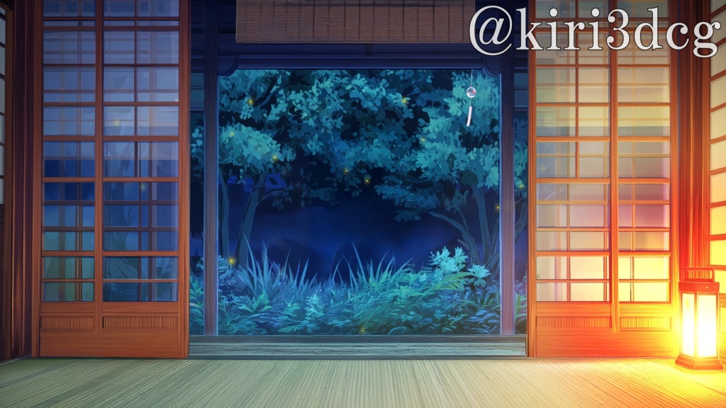 【動く!配信画面セット!】和室から眺める蛍 vtuber様 配信者様向け 歌枠 雑談枠などに♪  配信背景 夜 和室 蛍 夏 素材 背景 Animated Background【背景ループ素材】