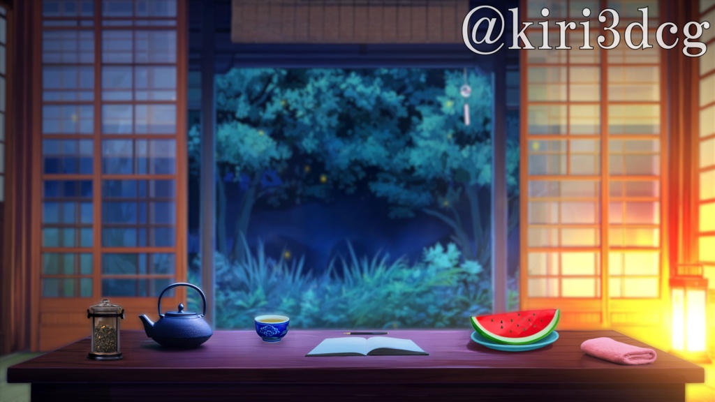 【動く!配信画面セット!】和室から眺める蛍 vtuber様 配信者様向け 歌枠 雑談枠などに♪  配信背景 夜 和室 蛍 夏 素材 背景 Animated Background【背景ループ素材】