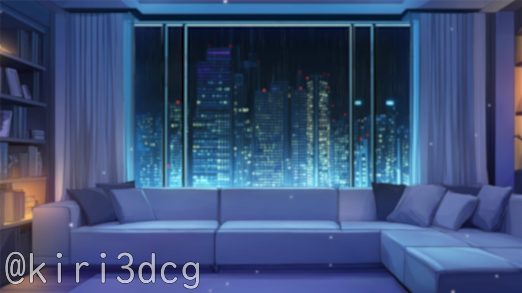 【配信画面セット!】配信部屋・モダンリビング vtuber様 配信者様向け 歌枠 雑談枠などに♪ 配信背景 リビング 星 雨 洋室 モダン 夜 素材 背景 Animated Background【背景ループ素材】