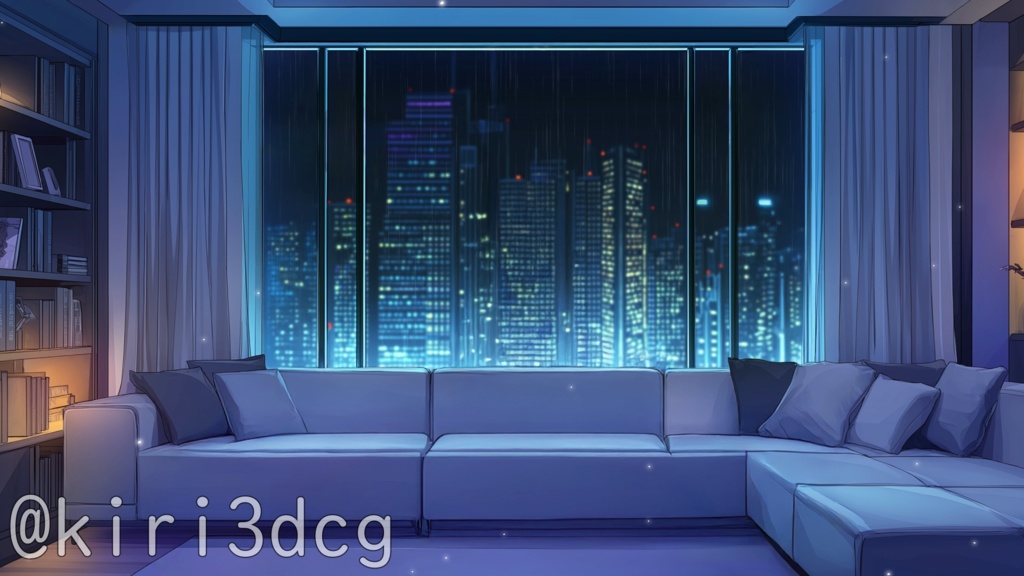 【配信画面セット!】配信部屋・モダンリビング vtuber様 配信者様向け 歌枠 雑談枠などに♪ 配信背景 リビング 星 雨 洋室 モダン 夜 素材 背景 Animated Background【背景ループ素材】