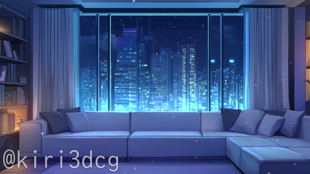 【配信画面セット!】配信部屋・モダンリビング vtuber様 配信者様向け 歌枠 雑談枠などに♪ 配信背景 リビング 星 雨 洋室 モダン 夜 素材 背景 Animated Background【背景ループ素材】