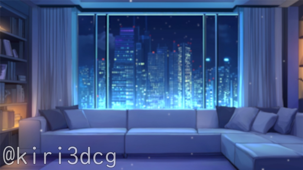 【配信画面セット!】配信部屋・モダンリビング vtuber様 配信者様向け 歌枠 雑談枠などに♪ 配信背景 リビング 星 雨 洋室 モダン 夜 素材 背景 Animated Background【背景ループ素材】