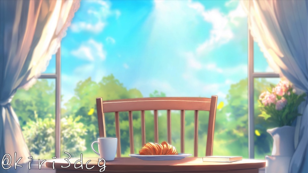【雑談配信セット!】朝の窓辺 vtuber様 配信者様向け 歌枠 雑談枠などに♪  配信背景 窓辺 朝 蝶々 素材 背景 Animated Background【背景ループ素材】