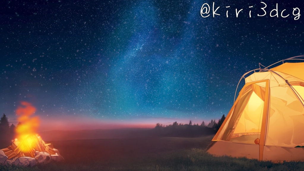【動く!配信背景セット!】流れ星と焚火を眺めるキャンプ vtuber様 配信者様向け 歌枠 雑談枠などに♪  配信背景  星空 流れ星 焚火 キャンプ 夜 素材 背景 Animated Background【背景ループ素材】
