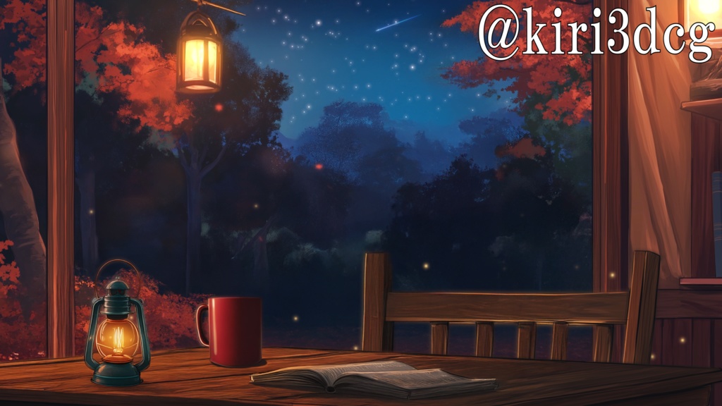 【動く!配信背景セット!】秋の朗読室 vtuber様 配信者様向け 歌枠 雑談枠などに♪  配信背景  星空 流れ星 紅葉 夜 素材 背景 Animated Background【背景ループ素材】