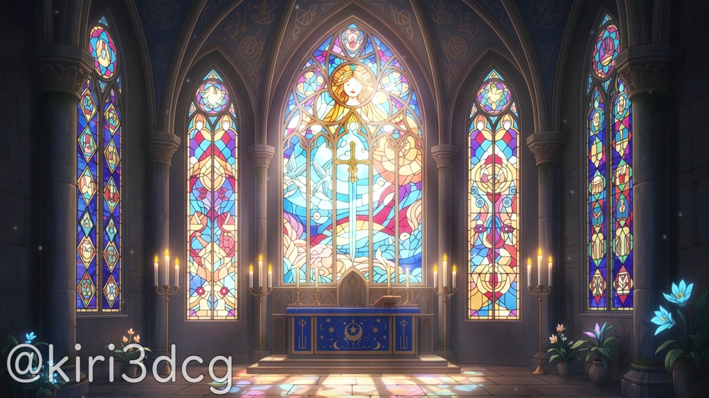 【動く!配信背景セット!】神聖なる光の殿堂 vtuber様 配信者様向け 歌枠 雑談枠などに♪ 配信背景 ステンドグラス 教会 神秘的 素材 背景 Animated Background【背景ループ素材】
