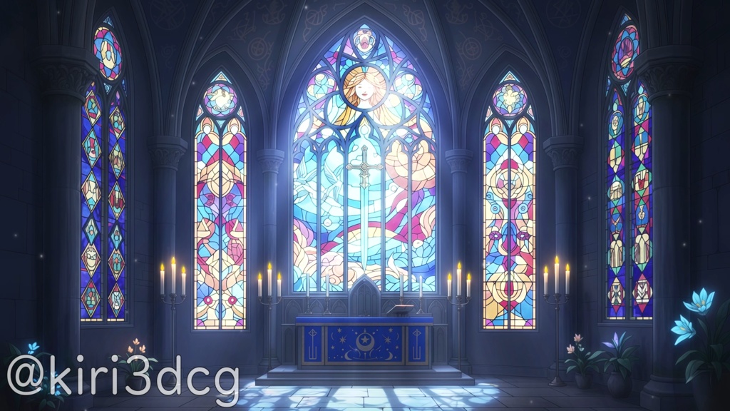 【動く!配信背景セット!】神聖なる光の殿堂 夜ver vtuber様 配信者様向け 歌枠 雑談枠などに♪ 配信背景 夜 ステンドグラス 教会 神秘的 素材 背景 Animated Background【背景ループ素材】