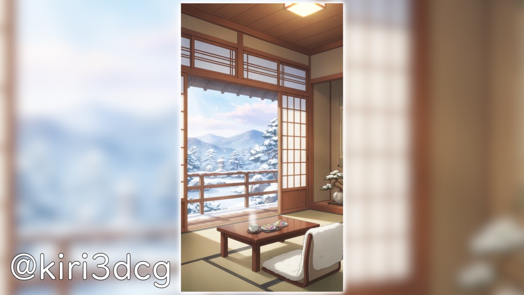 【動く!縦型配信背景!】雪景色の見える和室 vtuber様 配信者様向け 歌枠 雑談枠などに♪ 配信背景 夜 部屋 和室 雪 月 素材 背景 Animated Background【背景ループ素材】