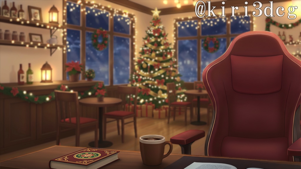 【動く!配信画面セット!】Xmasのカフェ vtuber様 配信者様向け 歌枠 雑談枠などに♪ 配信背景 クリスマス Xmas 冬 素材 背景 Animated Background【背景ループ素材】