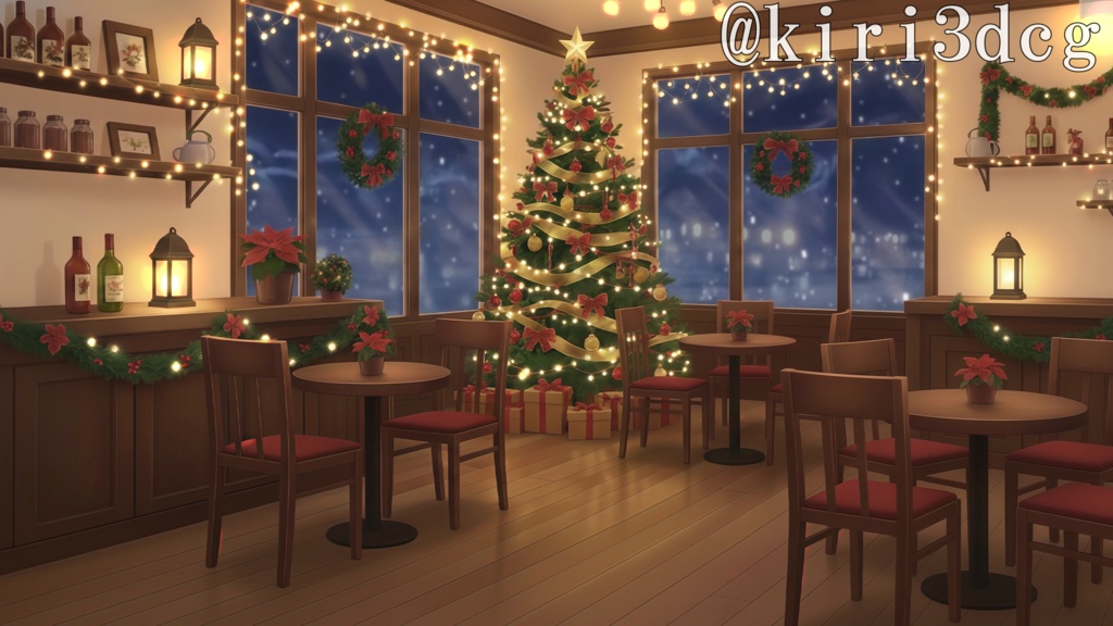 【動く!配信画面セット!】Xmasのカフェ vtuber様 配信者様向け 歌枠 雑談枠などに♪ 配信背景 クリスマス Xmas 冬 素材 背景 Animated Background【背景ループ素材】