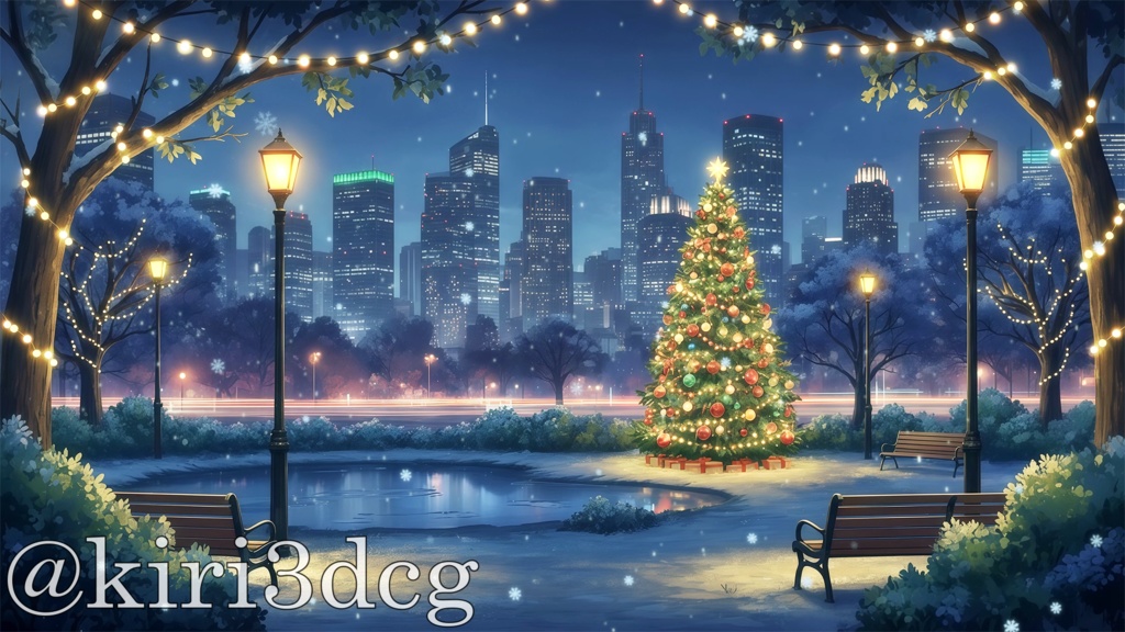 【配信画面セット!】Xmas夜の公園 vtuber様 配信者様向け 歌枠 雑談枠などに♪ 配信背景 公園 クリスマス Xmas 冬 素材 背景 Animated Background【背景ループ素材】
