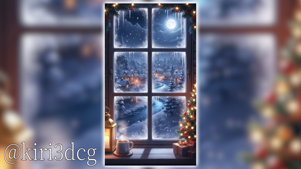 【動く!縦型配信背景!】Xmasの雪降る窓辺 vtuber様 配信者様向け 歌枠 雑談枠などに♪ 配信背景 夜 部屋 雪 月 窓辺 クリスマス 素材 背景 Animated Background【背景ループ素材】