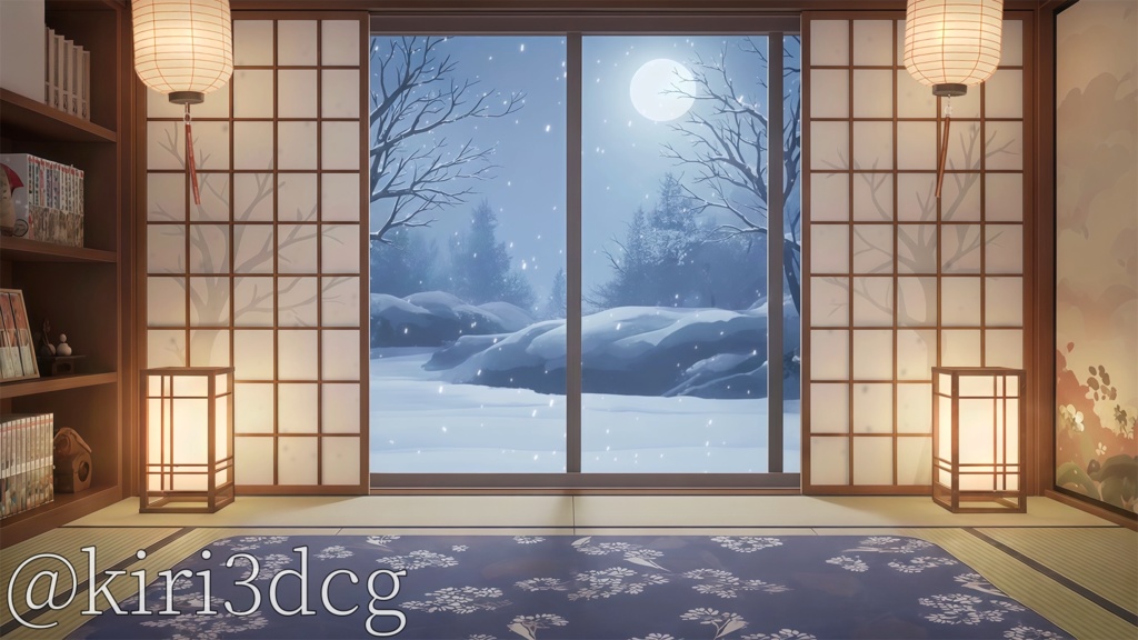 【動く!配信画面セット!】月雪の間 vtuber様 配信者様向け 歌枠 雑談枠などに♪ 配信背景 和室 雪 冬 こたつ 景色 素材 背景 Animated Background【背景ループ素材】