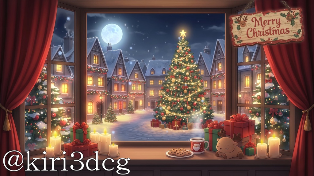 【動く!背景素材セット!】Xmasの明かりが灯る窓辺 vtuber様 配信者様向け 歌枠 雑談枠などに♪ 配信背景 クリスマス Xmas 冬 素材 背景 Animated Background【背景ループ素材】