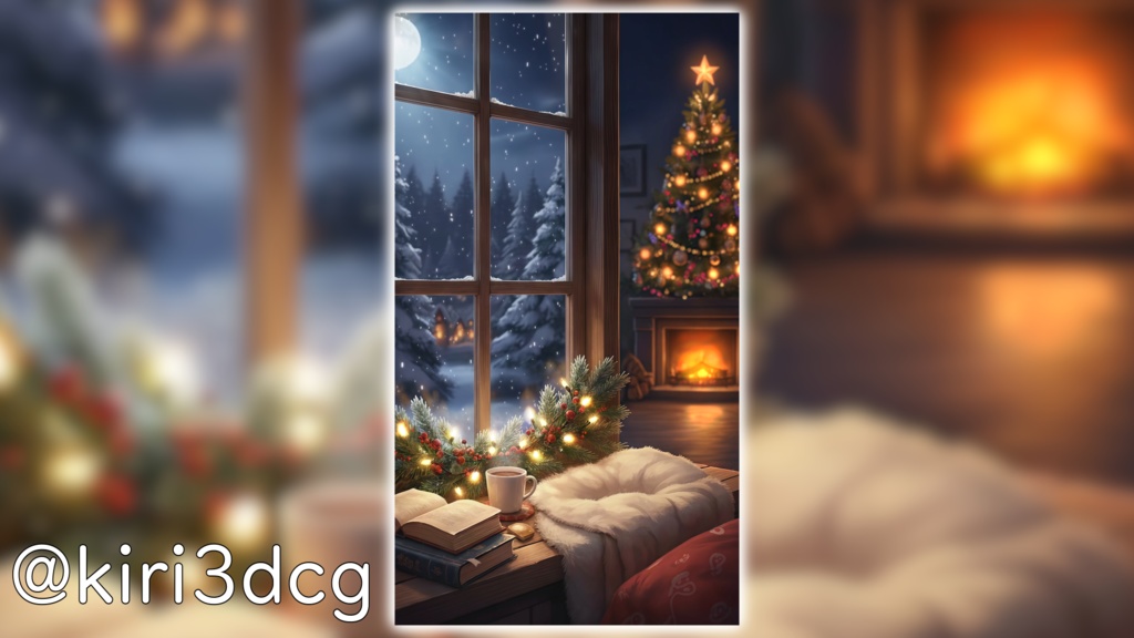 【動く!縦型配信背景!】Xmasの窓辺 vtuber様 配信者様向け 歌枠 雑談枠などに♪ 配信背景 夜 部屋 雪 月 窓辺 クリスマス 素材 背景 Animated Background【背景ループ素材】