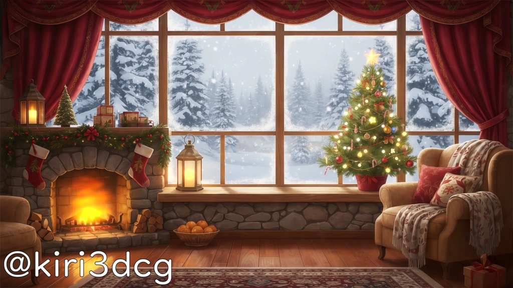 【動く!配信背景セット!】雪景色とクリスマスの灯り vtuber様 配信者様向け 歌枠 雑談枠などに♪ 配信背景 クリスマス Xmas 冬 素材 背景 Animated Background【背景ループ素材】