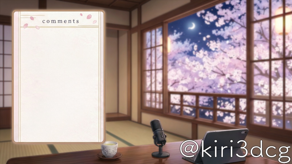 【動く!配信画面セット!】桜舞う旅館の和室 vtuber様 配信者様向け 歌枠 雑談枠などに♪ 配信背景 桜 幻想的 さくら 夜 素材 背景 Animated Background【背景ループ素材】