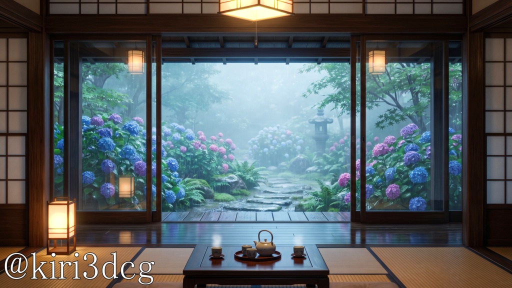 【背景ループ素材】雨宿りの茶の間 vtuberさん配信者さん向け 歌枠 雑談枠などに♪ 配信背景 素材 和室 雨 梅雨 Animated Background【背景素材】