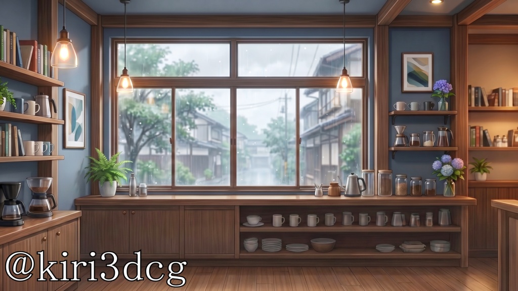 【配信画面セット!】雨降る日のカフェ vtuber様 配信者様向け 歌枠 雑談枠などに♪ 配信背景 カフェ 梅雨 雨 素材 背景 Animated Background【背景ループ素材】