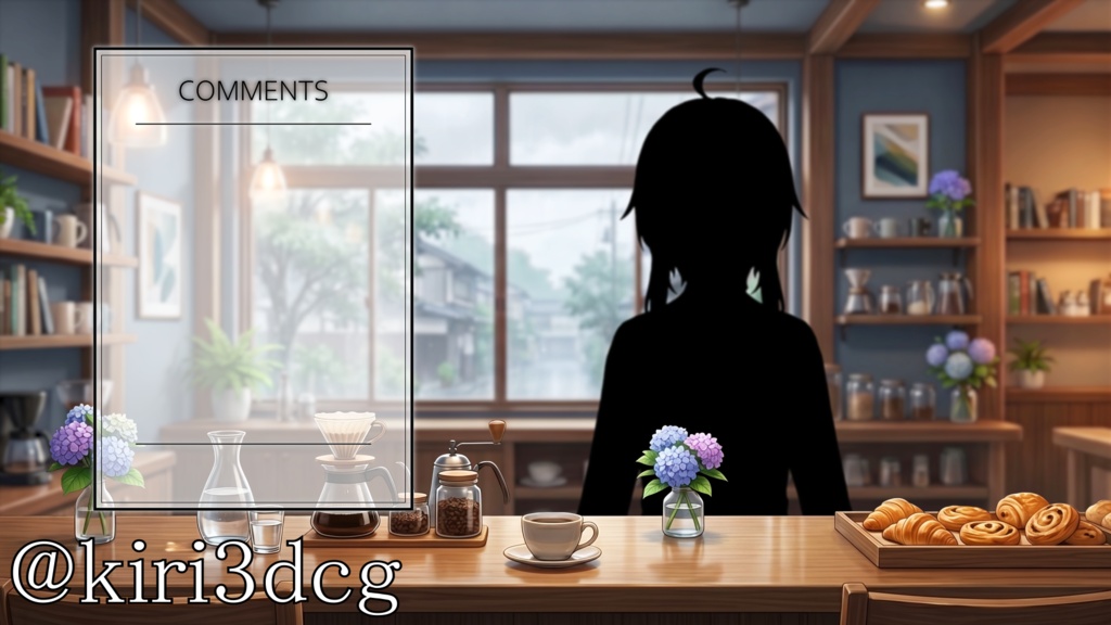 【配信画面セット!】雨降る日のカフェ vtuber様 配信者様向け 歌枠 雑談枠などに♪ 配信背景 カフェ 梅雨 雨 素材 背景 Animated Background【背景ループ素材】