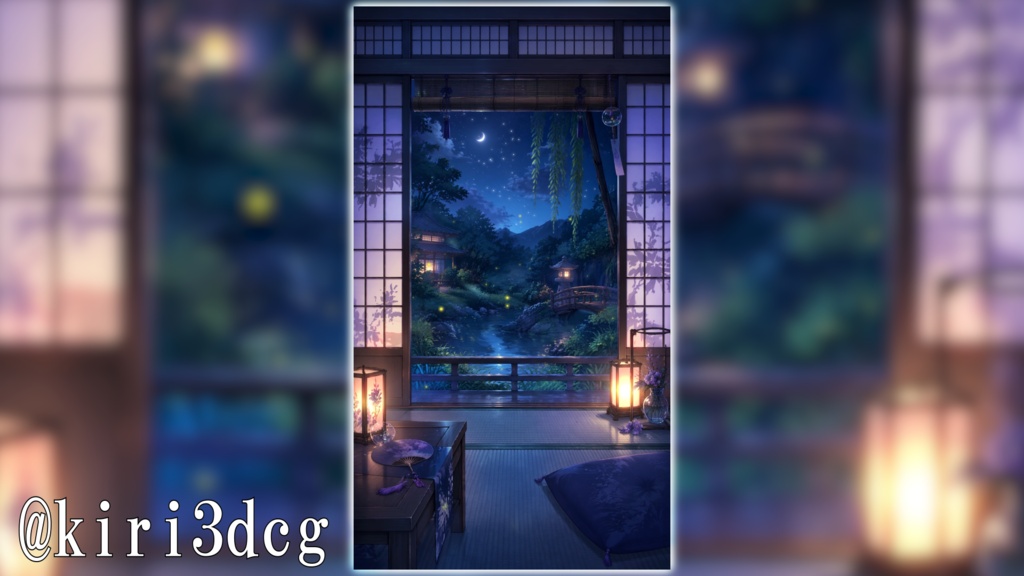 【縦型配信背景】蛍を眺める初夏 vtuber様 配信者様向け 雑談枠 歌枠などに♪ 和室 落ち着く 月 光 蛍 配信用 配信背景 配信素材 Animated Background【背景ループ素材】