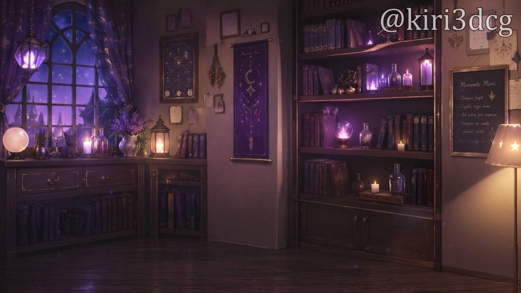 【動く!配信背景セット!】星灯る魔法書庫 vtuber様 配信者様向け 歌枠 雑談枠などに♪ 配信背景 隠れ家 書庫 星 ろうそく 素材 背景 Animated Background【背景ループ素材】