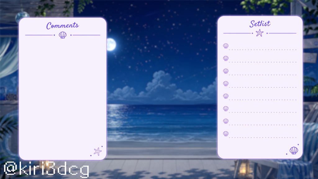 【動く!配信画面セット!】青い海と白いテラスの夏景色 夜ver vtuber様 配信者様向け 歌枠 雑談枠などに♪ 配信背景 海 浜辺 夏 素材 背景 Animated Background【背景ループ素材】