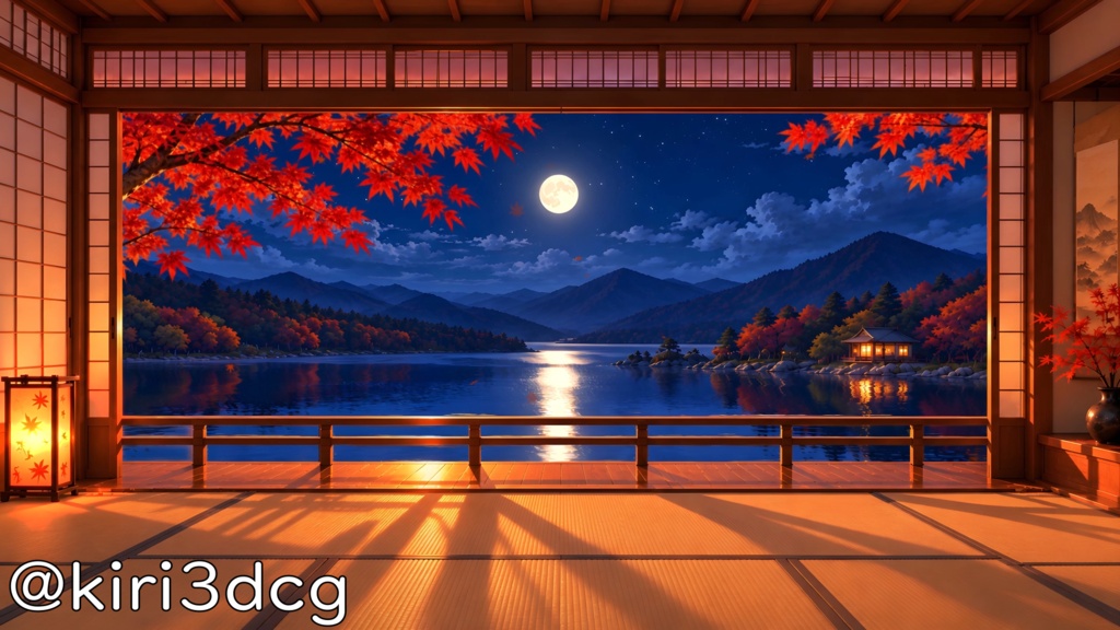 【動く!配信画面セット!】紅葉散る間 vtuber様 配信者様向け 歌枠 雑談枠などに♪ 配信背景 素材 夕日 夜 月 紅葉 夜活 癒し 秋素材 幻想的 Animated Background【背景ループ素材】