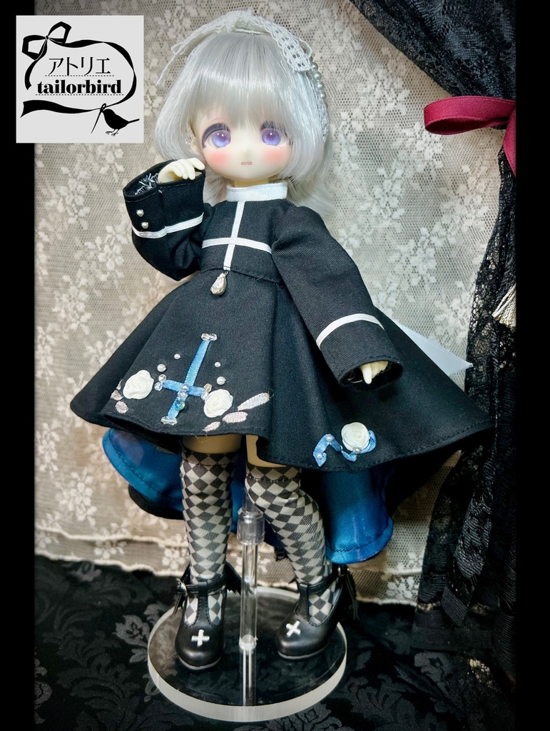 リボン刺繍入りフィッシュテールワンピース　tinyfox 1/6サイズ