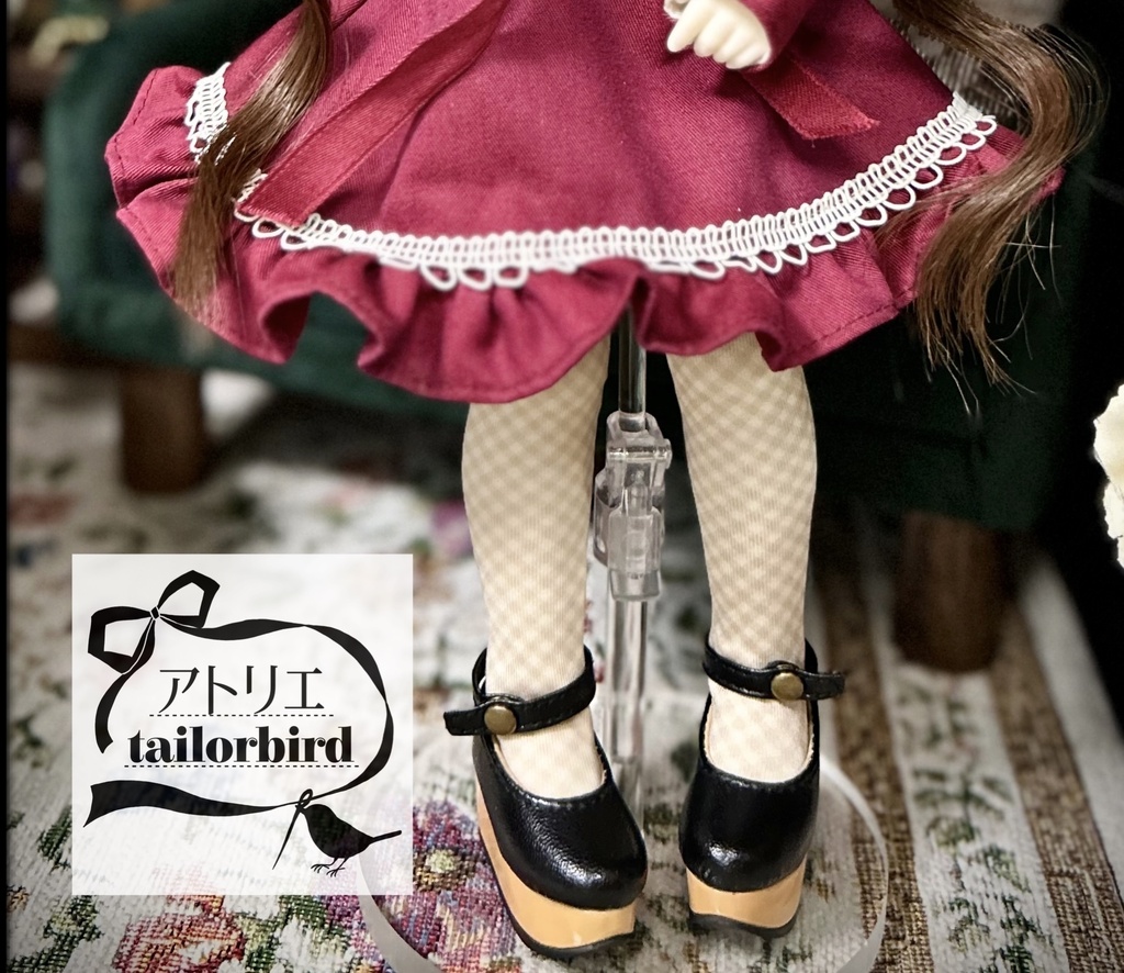 レース付きベージュのギンガムチェック柄ソックス　tinyfox1/6