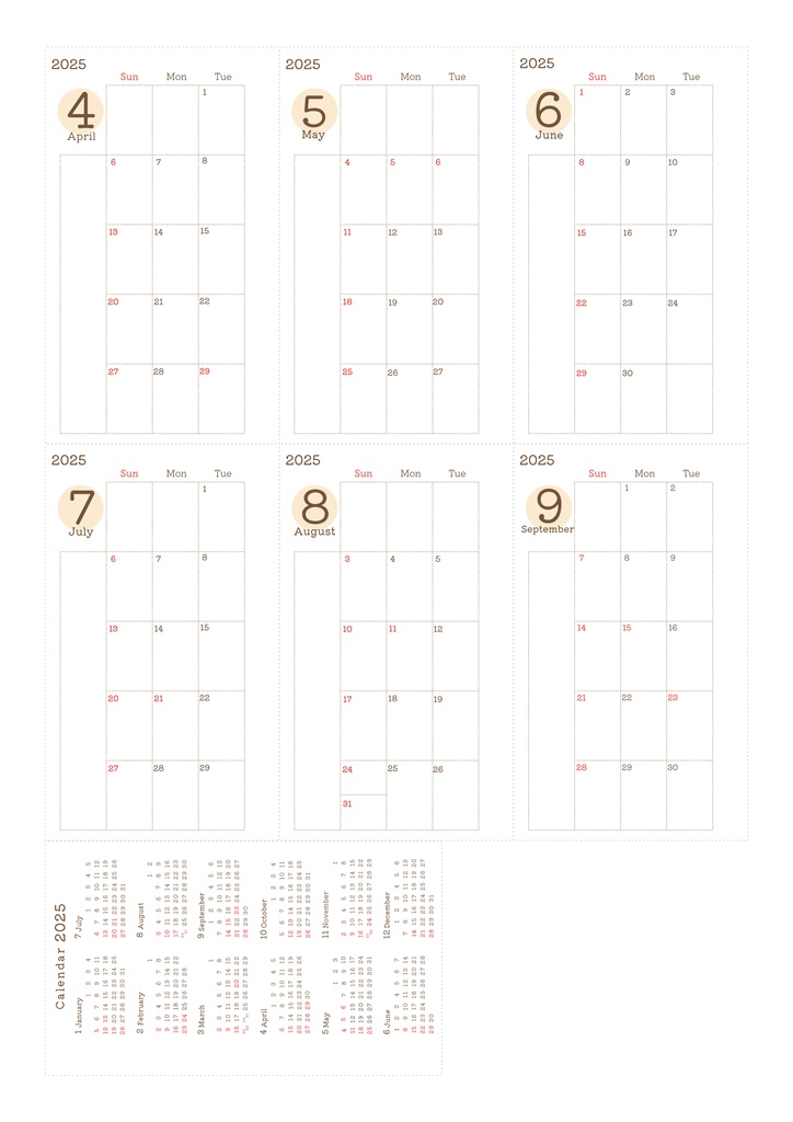 【システム手帳】マイクロ5 マンスリースケジュール 2025.4〜2026.3