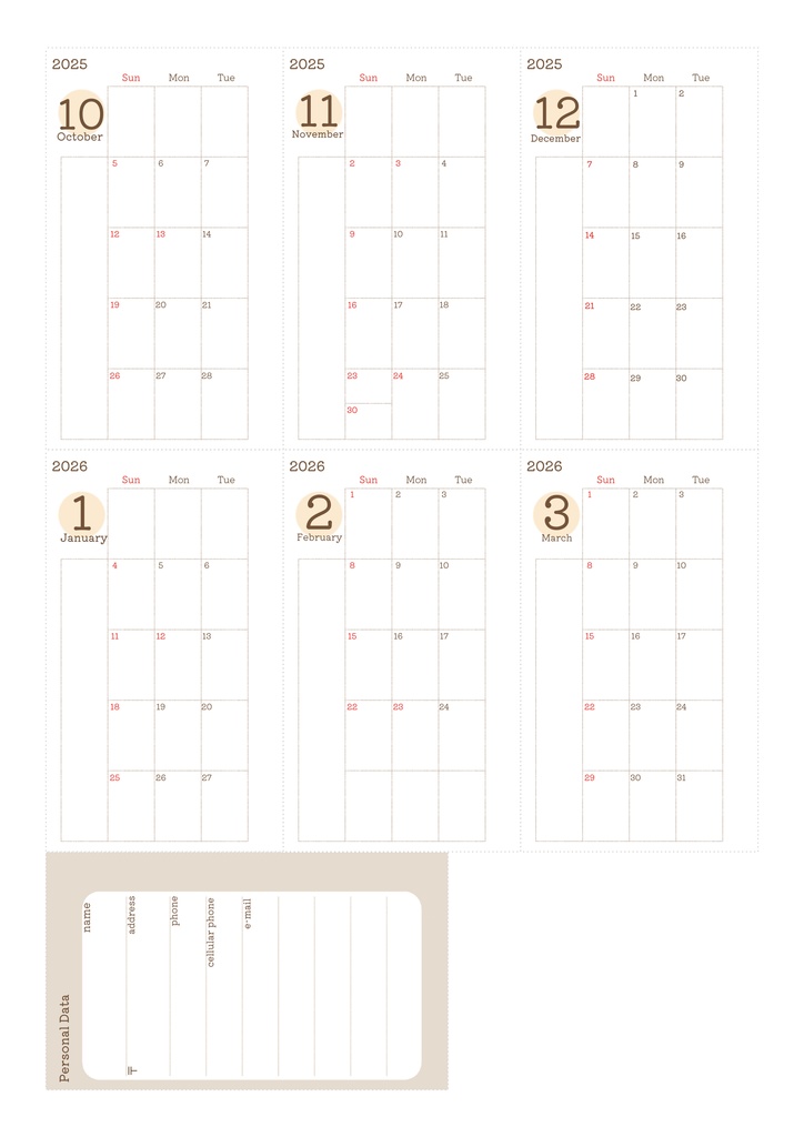 【システム手帳】マイクロ5 マンスリースケジュール 2025.4〜2026.3