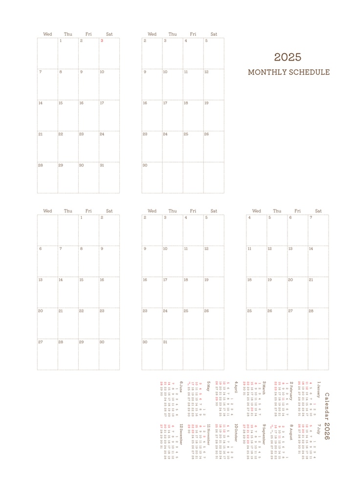 【システム手帳】マイクロ5 マンスリースケジュール 2025.4〜2026.3