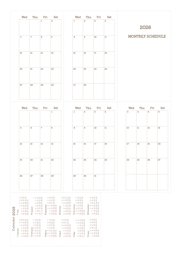 【システム手帳】マイクロ5 マンスリースケジュール 2026/4〜2027/3